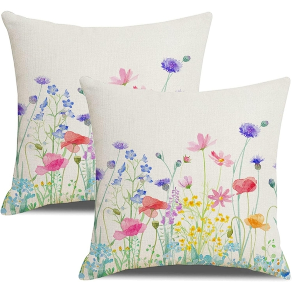 Colorful Wildflower 2 Pillow Covers Garden Flowers Square Pillows New - Picture 1 of 12